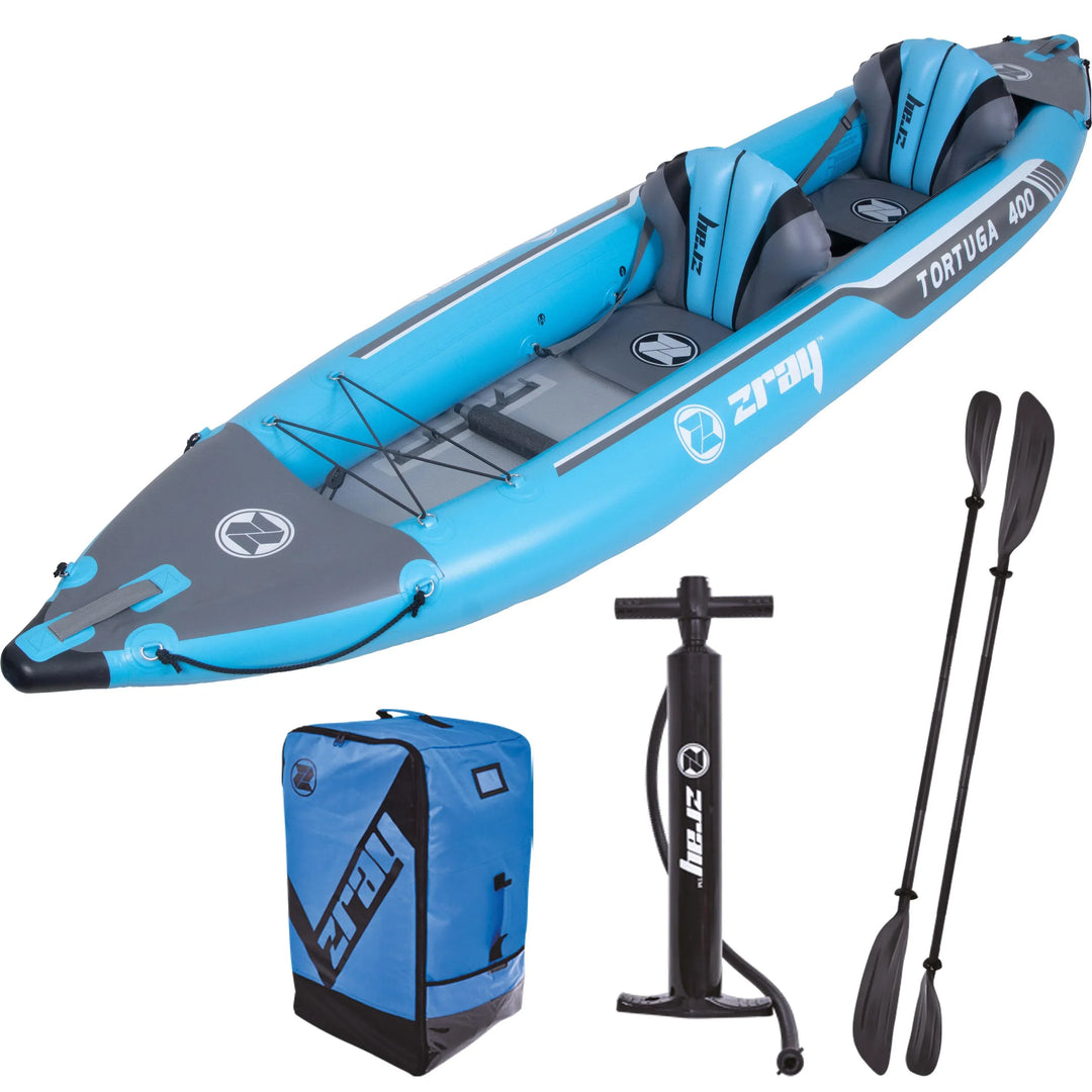 ZRAY Kajak TORTUGA 400 für 2 Personen 386 x 86 x 52 cm inklusive Pumpe, Paddel und Tragetasche - Zray.Store